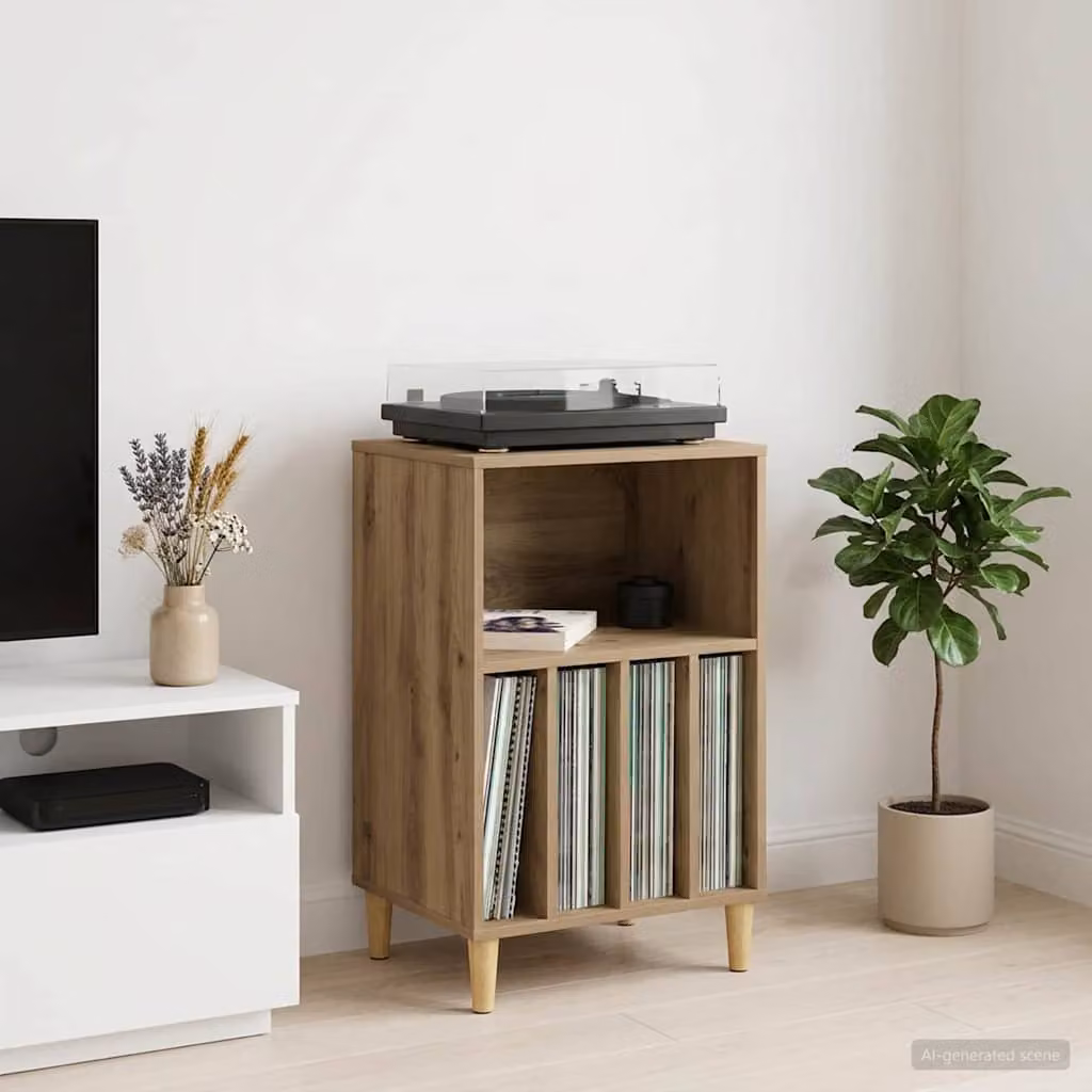vidaXL Supporto per Giradischi Moderno in Legno Marrone L: 47 cm, P: 39,5 cm, H: 74,5 cm