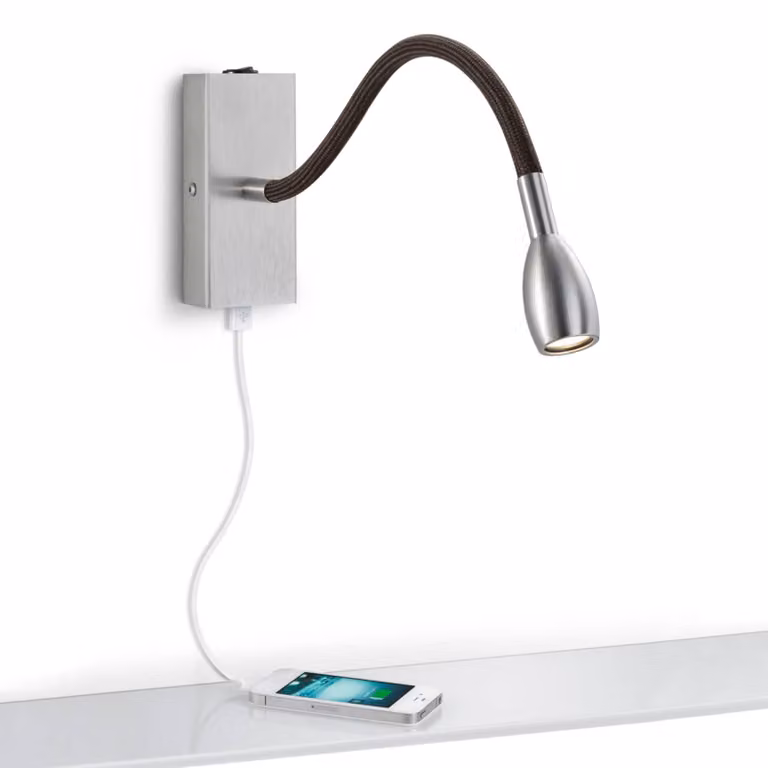 Knapstein Applique da parete a LED Milos, Alluminio / Grigio / Zincato, Camera da letto, Metallo, Moderno, Applique a LED