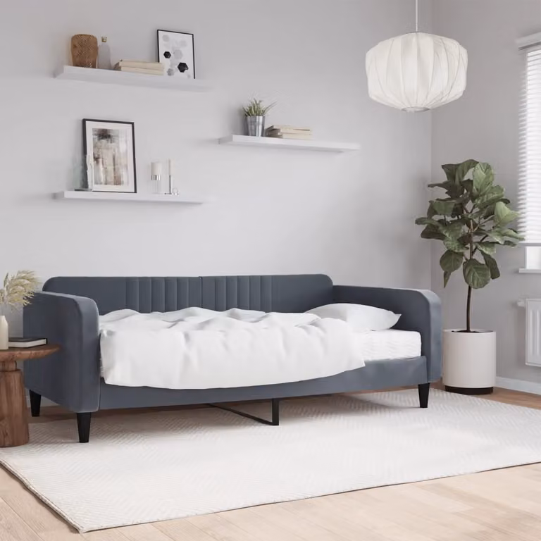 vidaXL Divano Letto in Velluto Grigio con Materasso, L/P/H: 90 x 190 cm