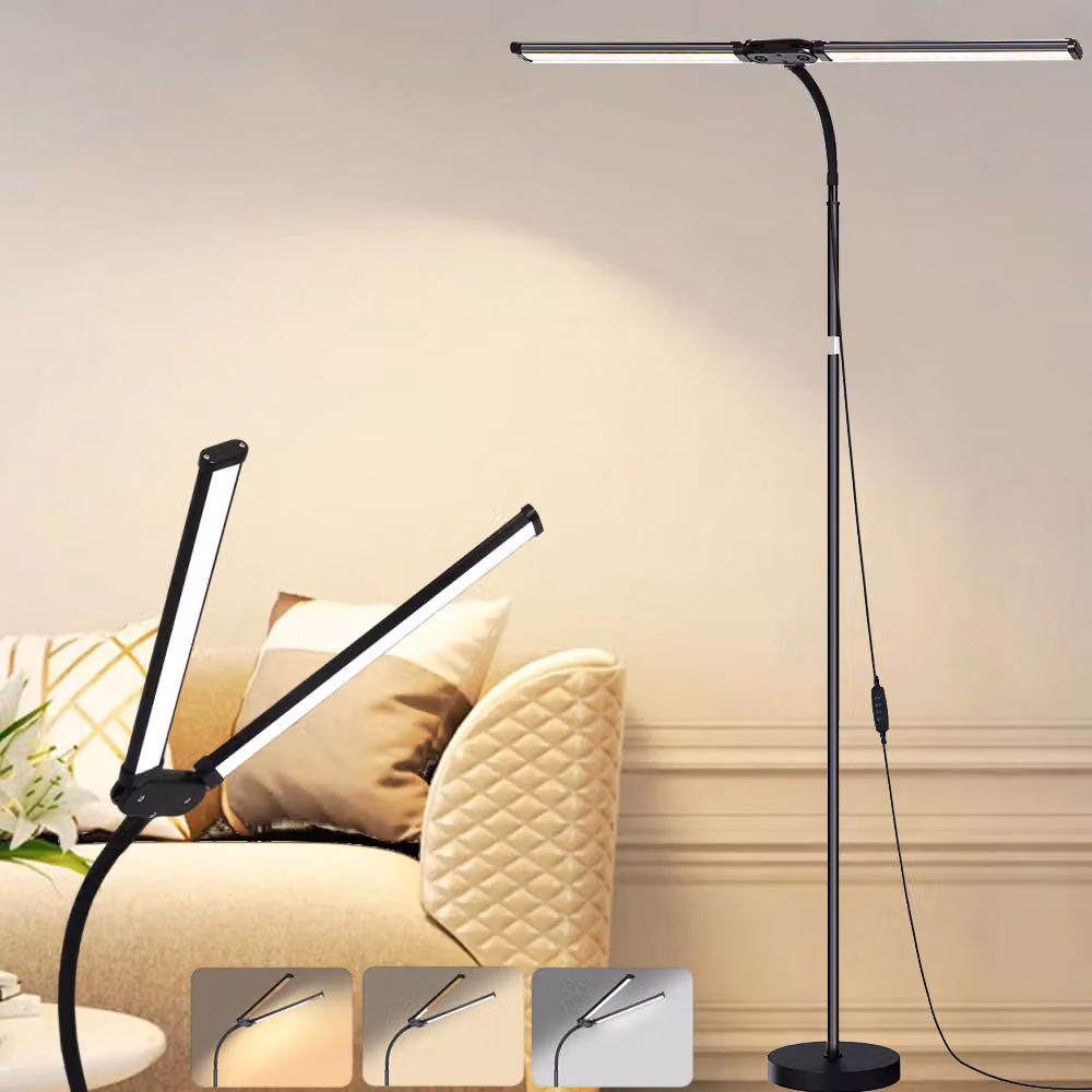 Lampada da lettura a LED, altezza regolabile, dimmerabile, con due luci, lampada da terra, 3 modalità di colore, 10 livelli di luminosità, lampada ad arco, protezione per gli occhi, lampada da terra a collo di cigno
