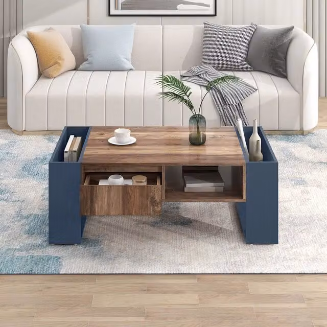 Tavolino da caffè MINIMAL con cassetto e vano contenitore in legno color antracite L 60 cm x P 40 cm x H 40 cm