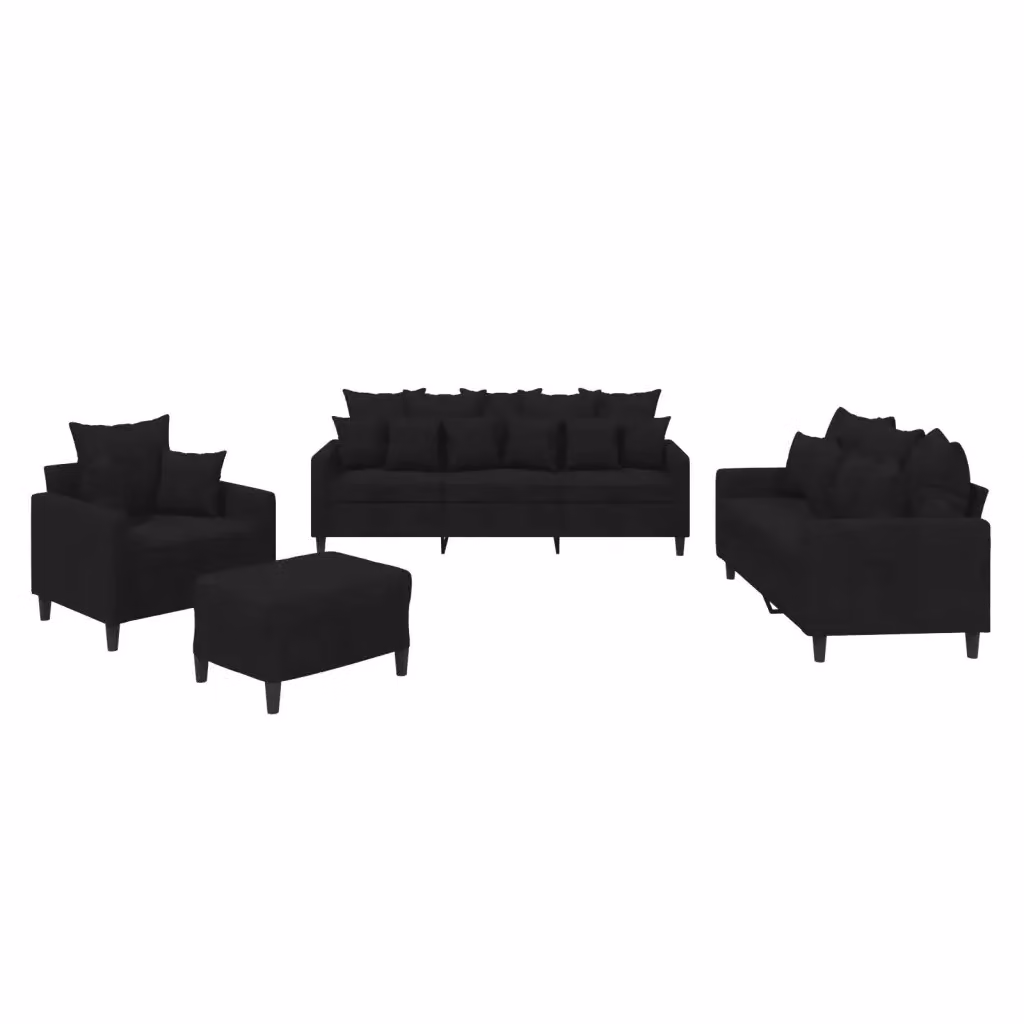 Set di divani moderno vidaXL in velluto nero composto da divano a 3 posti, divano a 2 posti, pouf e cuscini per il tuo soggiorno – 2