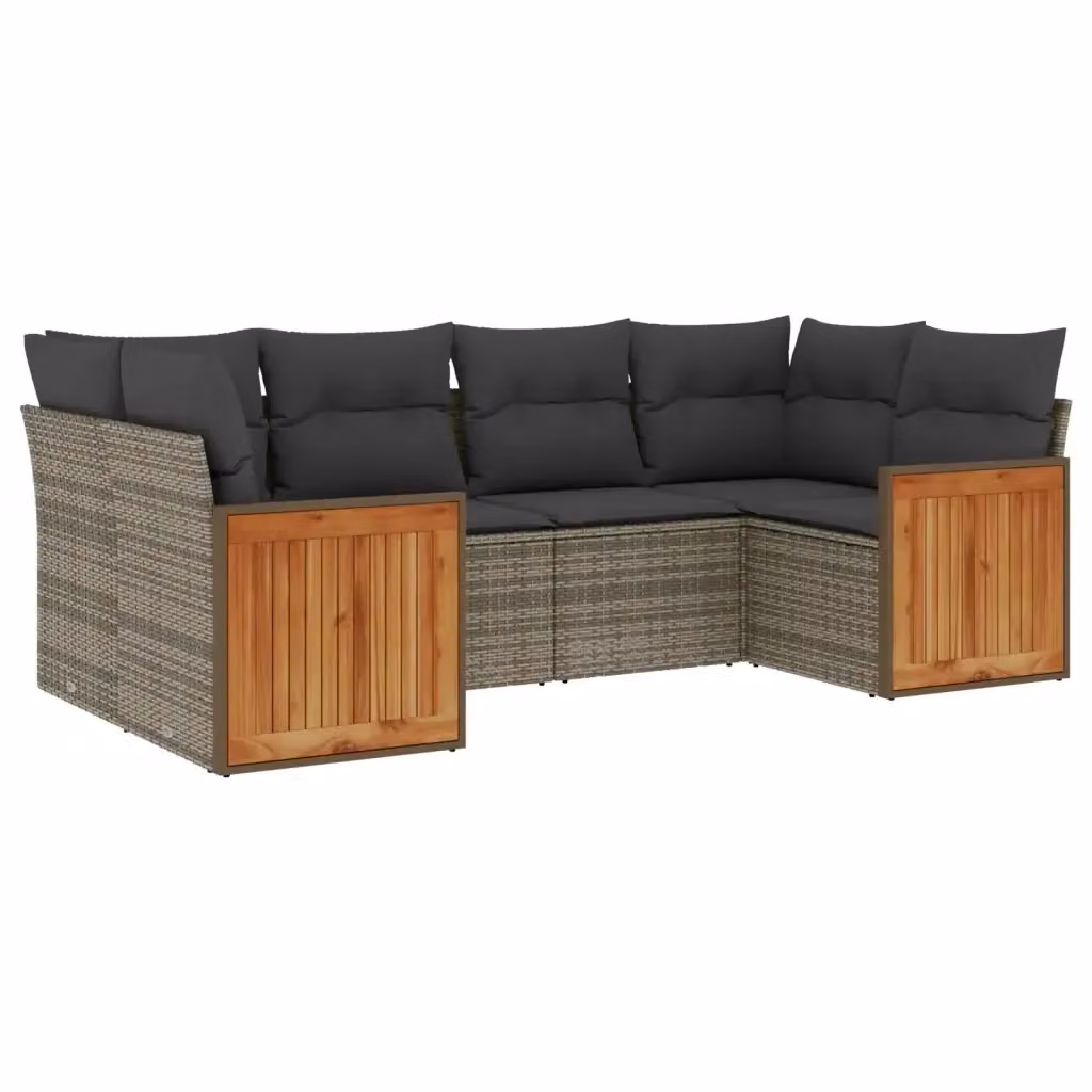 Set Divano da Giardino a L VIDAXL in Polyrattan Grigio con Cuscini, 6 Pezzi – 2