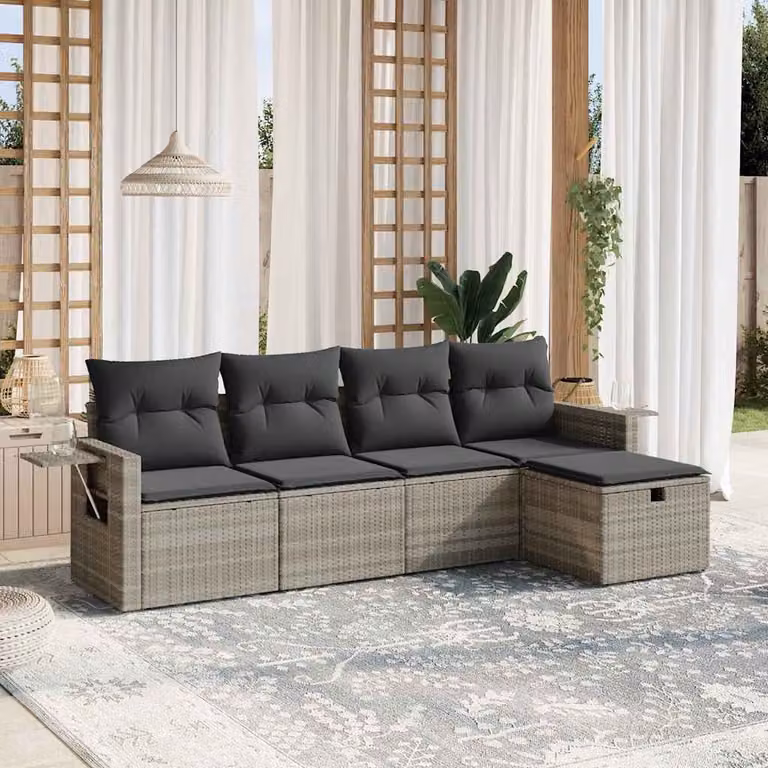 vidaXL Set Divano da Giardino a L con Cuscini Grigio con Struttura in Metallo e Polyrattan