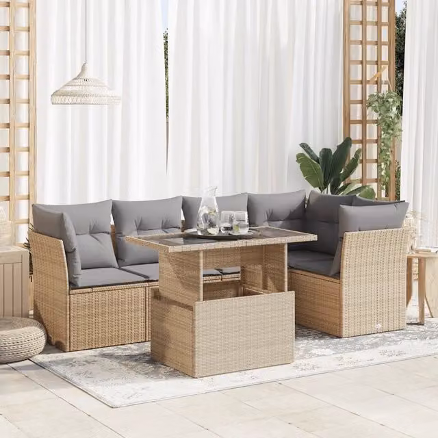 Set Divano da Giardino 6 pz con Cuscini Beige in Polyrattan 3326160