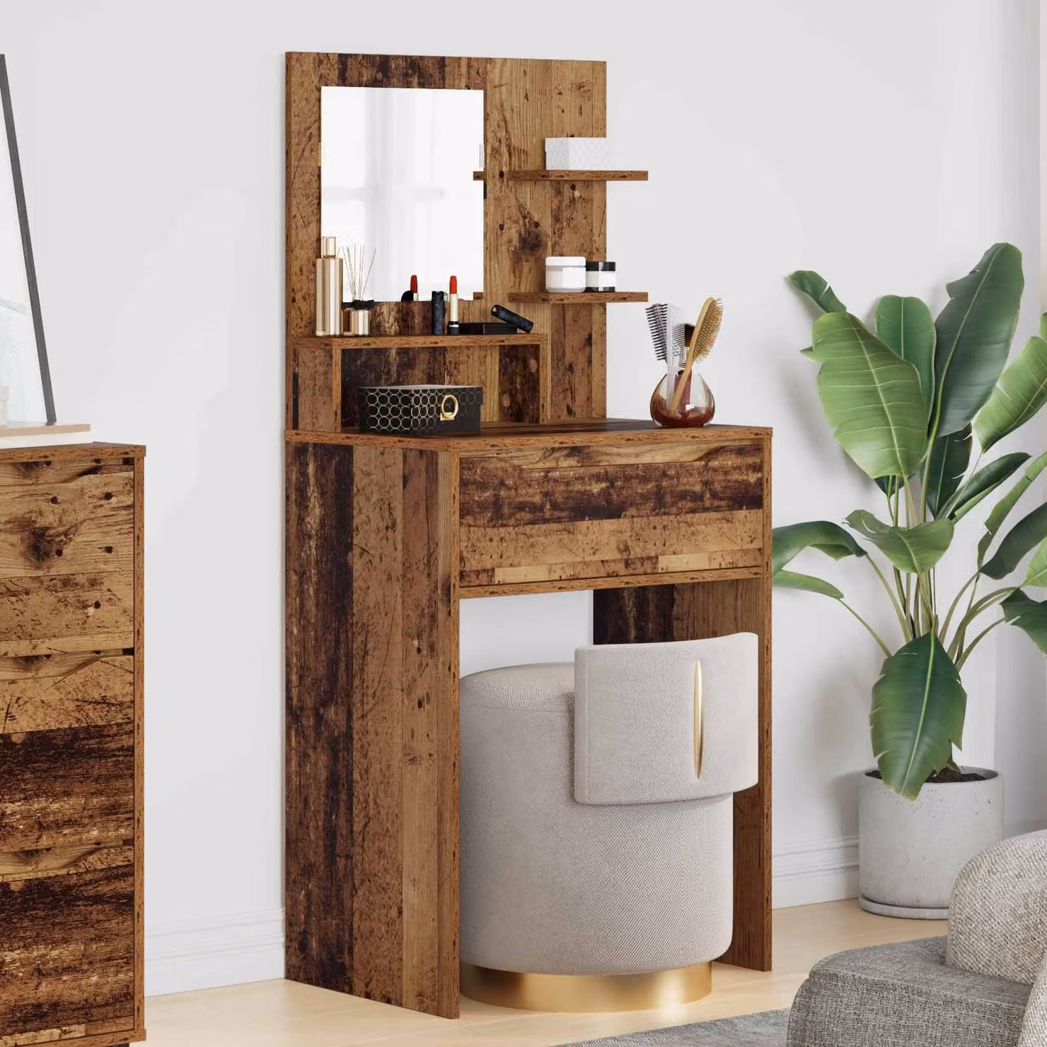 vidaXL Tavolo da trucco moderno in legno marrone per camera da letto L: 135,0 cm, P: 39,5 cm, H: 60,0 cm