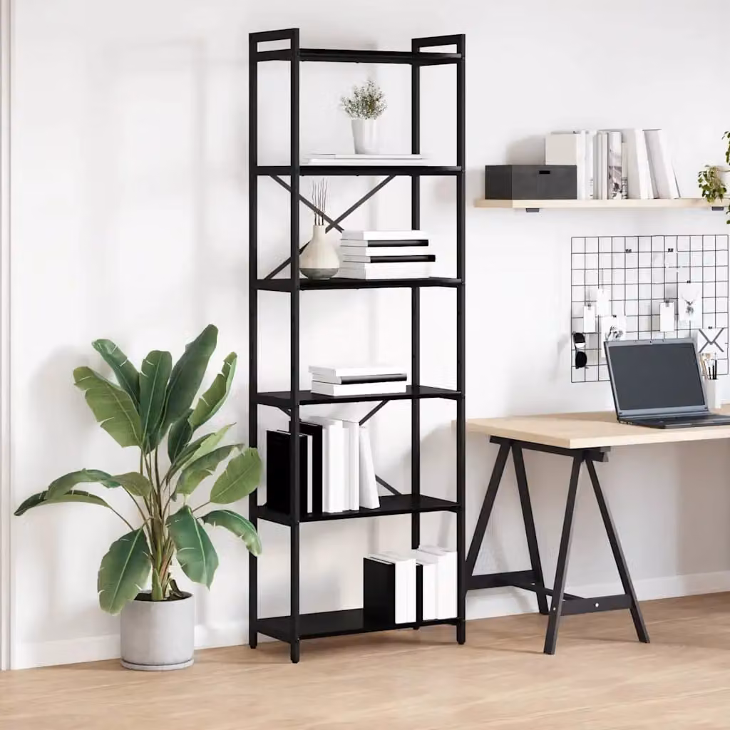 Libreria industrial vidaXL in MDF e metallo, colore nero e marrone, L 60 x P 30 x H 189,5 cm