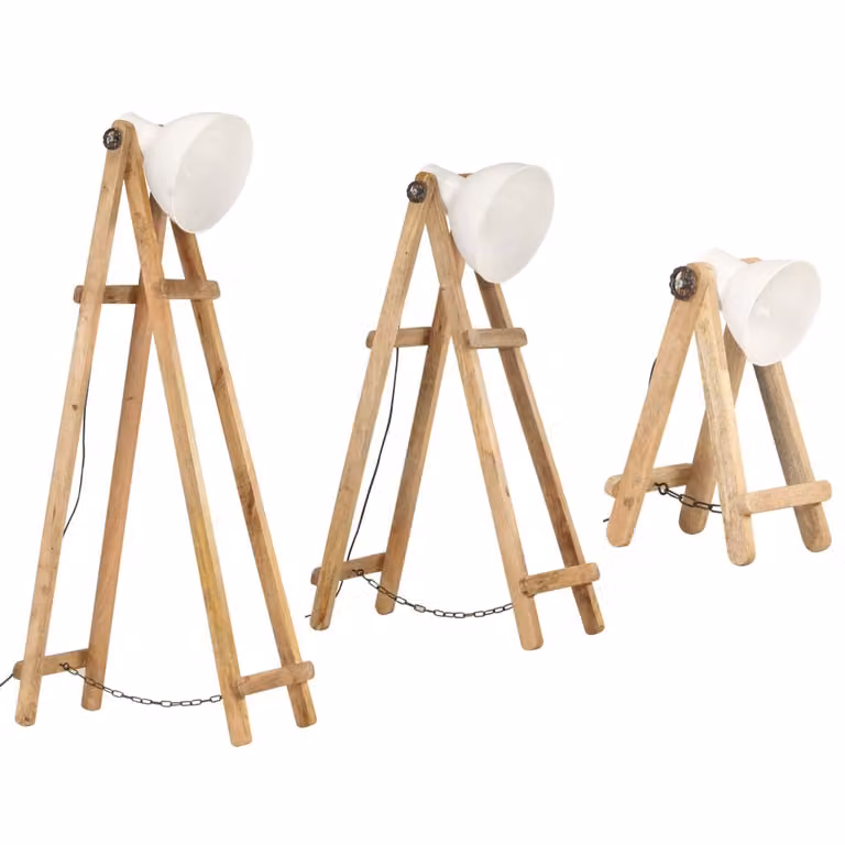 vidaXL Lampade da terra 3 pz. Bianco E27 Legno massiccio di mango