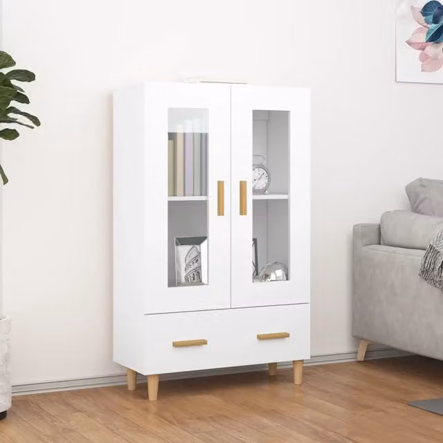 Credenza bianca moderna vidaXL in legno e vetro da appendere al muro L: 70 cm, P: 31 cm, H: 115 cm
