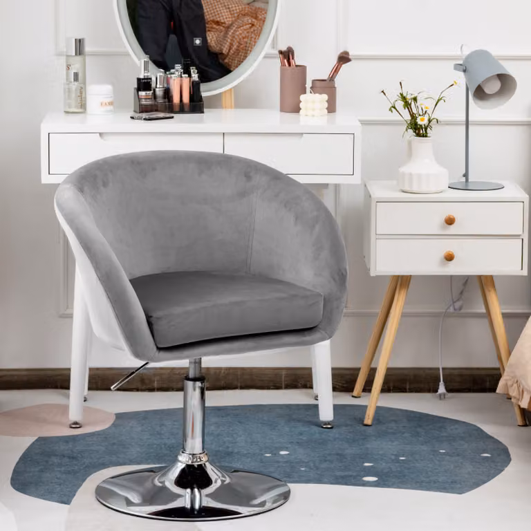 Sedia d'accento COSTWAY regolabile in altezza, sedia imbottita girevole a 360°, sedia da pranzo fino a 120 kg, sedia girevole in velluto (grigio)
