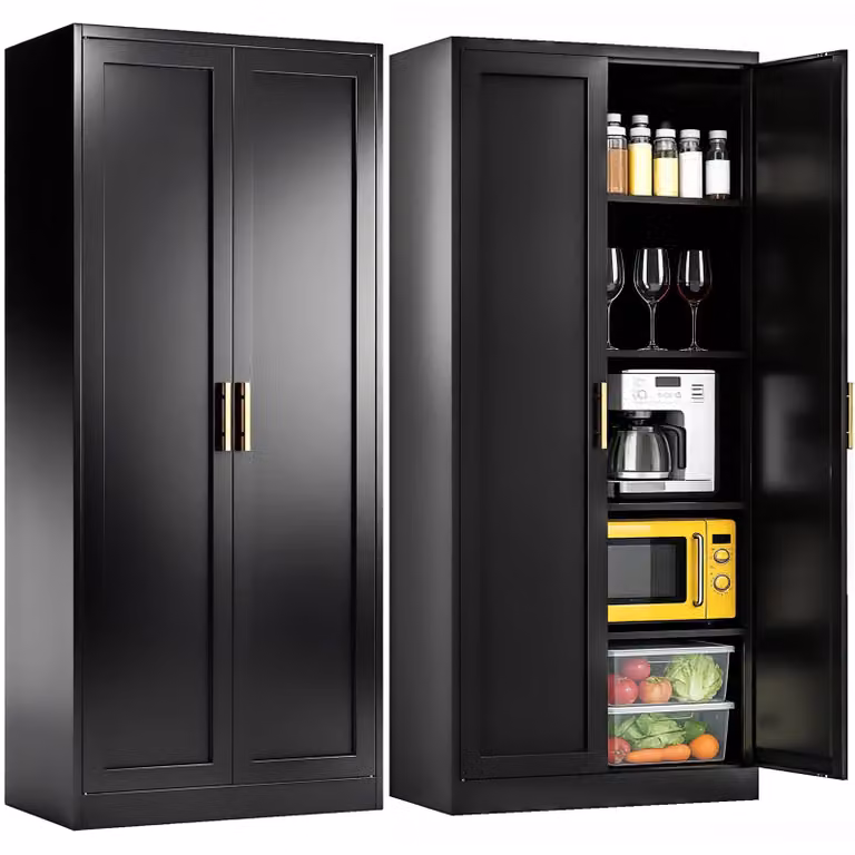 Armadio metallico, altezza 180 cm, 4 ripiani regolabili, colore nero, dimensioni 180x70x35 cm