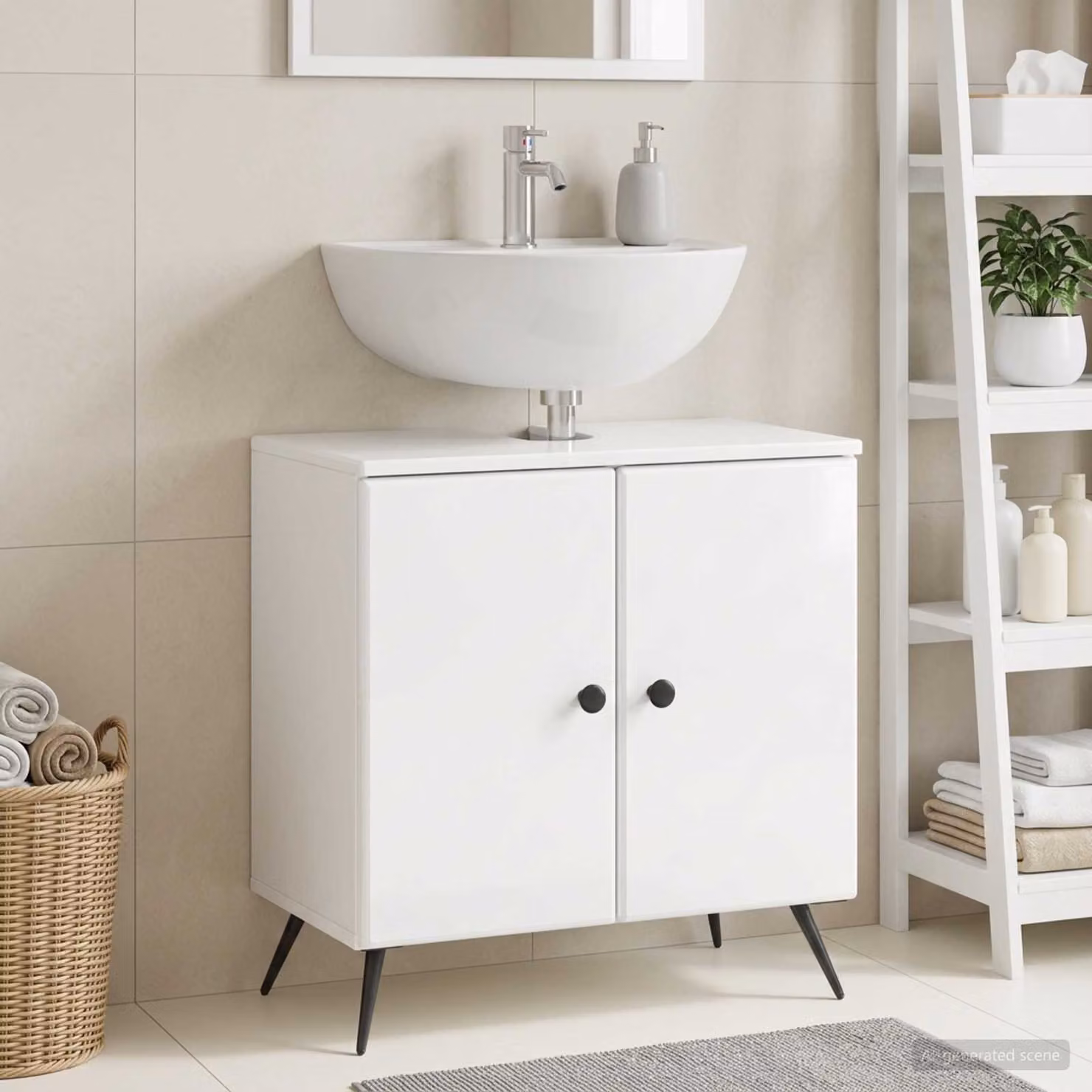 Armadio per lavabo da bagno moderno vidaXL BREDA bianco lucido