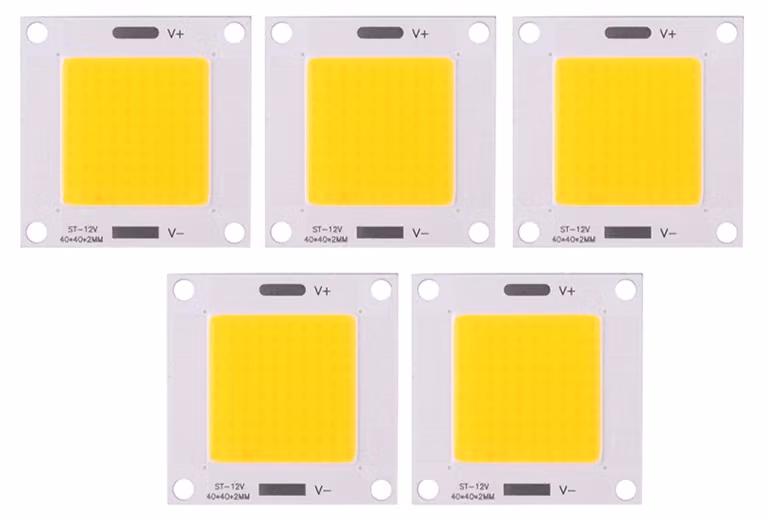 Kit di 5 LED COB ad alta potenza da 50 W, con chip integrato, per la realizzazione di lampadine e fari fai-da-te (luce calda)
