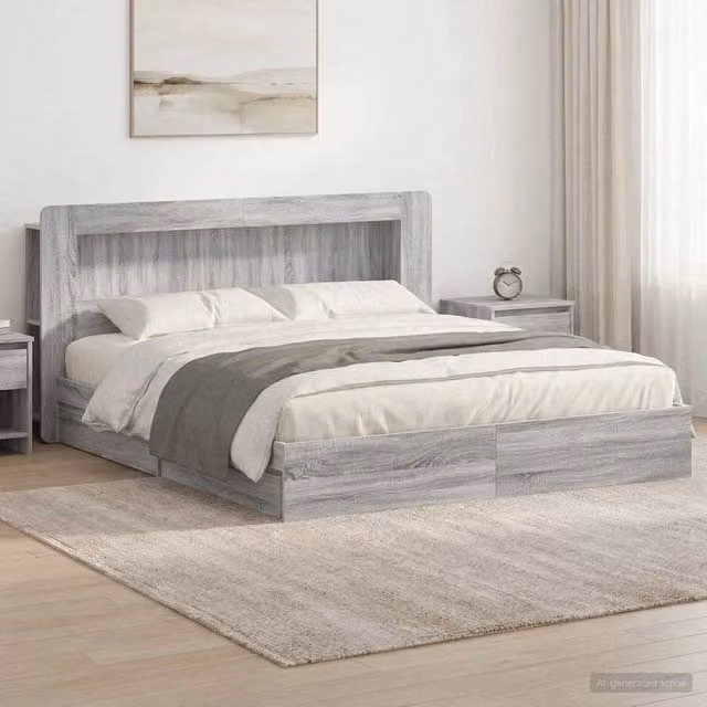 Letto con contenitore vidaXL in legno grigio L/P/H: 200 x 200 x 34 cm