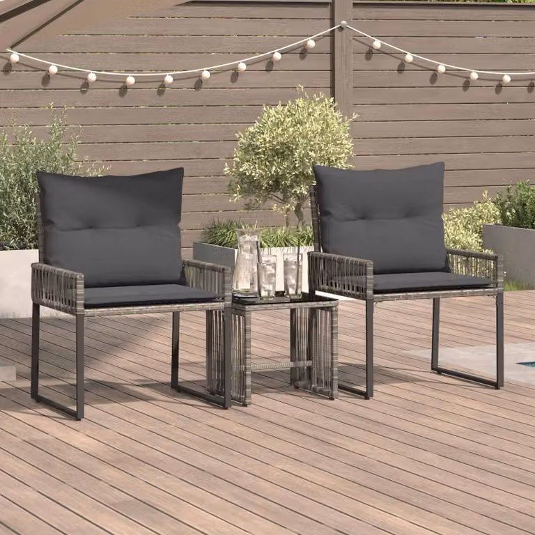 Set di mobili da esterno vidaXL in rattan e metallo, 7 pezzi, Grigio e Grigio Scuro