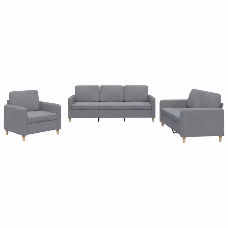 Set di Divani 3 pz con Cuscini Grigio Chiaro in Tessuto
