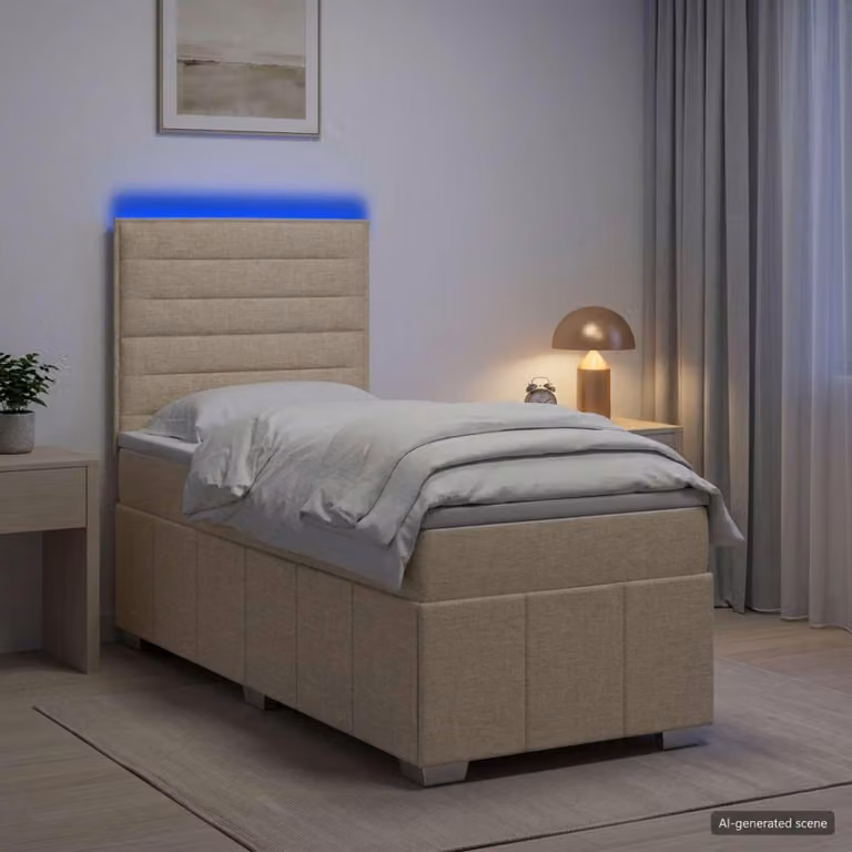 Letto boxspring LED con materasso Crema 80 x 200 cm Tessuto