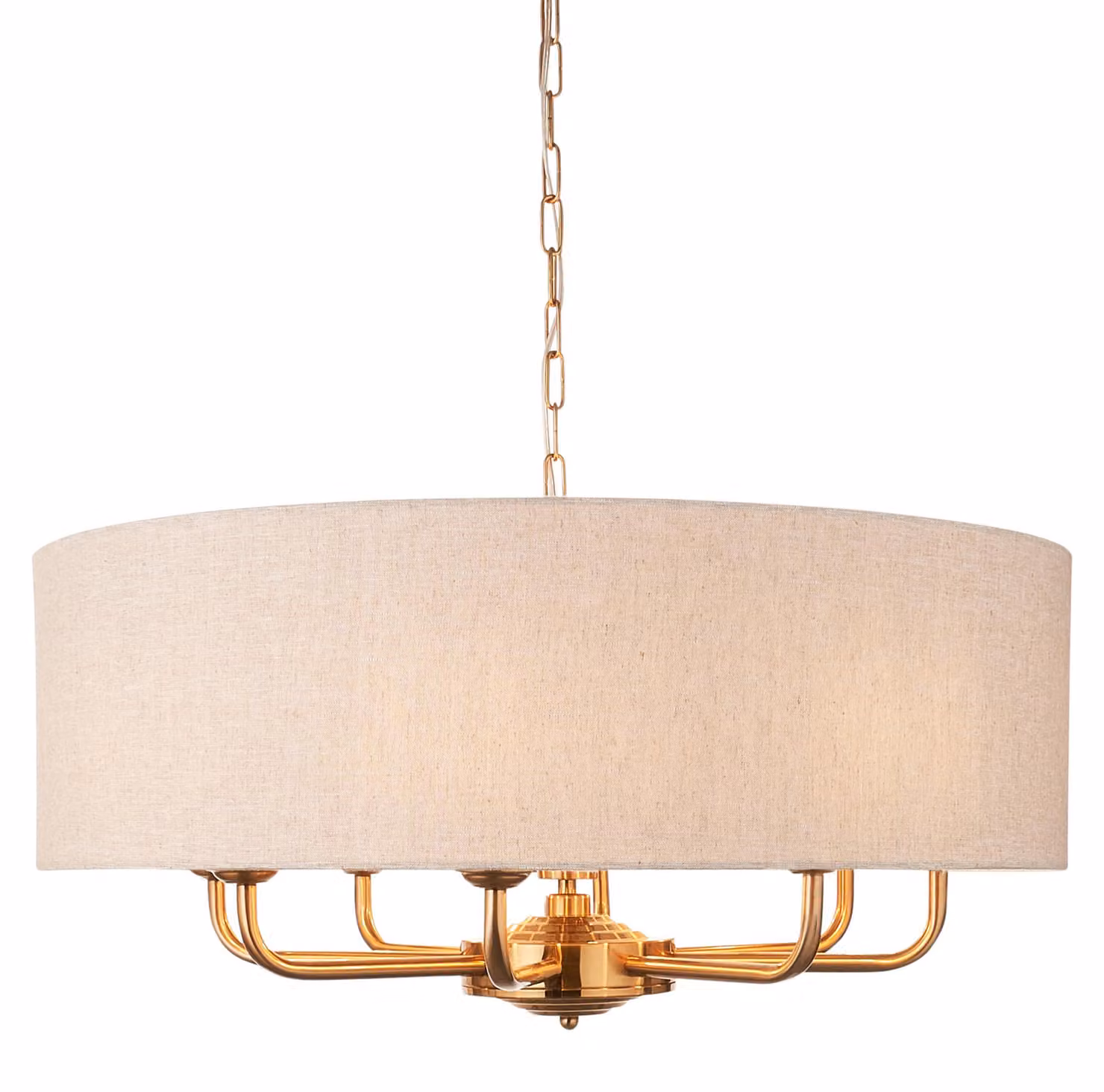 Lampada a sospensione HIGHCLERE vintage in ottone 8xE14x15W con tessuto, dimensioni: 174,5x70x70 cm, IP20, Endon