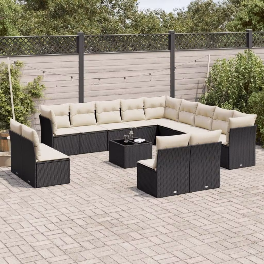 Maison Exclusive - Set da giardino 14 pezzi con cuscini in polyrattan nero