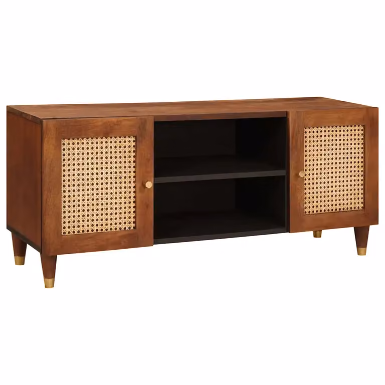 Mobile TV vidaXL in legno di mango massello marrone stile boho L 105 x P 33,5 x H 46 cm
