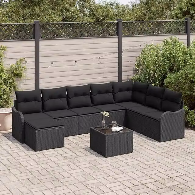 Set Divano da Giardino 9 pz Nero polyrattan 3354502