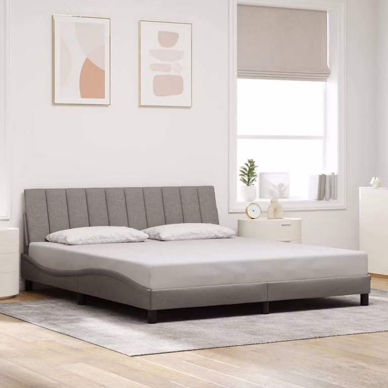 vidaXL Giroletto senza Materasso Hanko in Tessuto con Illuminazione Sotto il Letto e Porta USB, Tortora, L/P/H: 180 x 200 x 185 cm