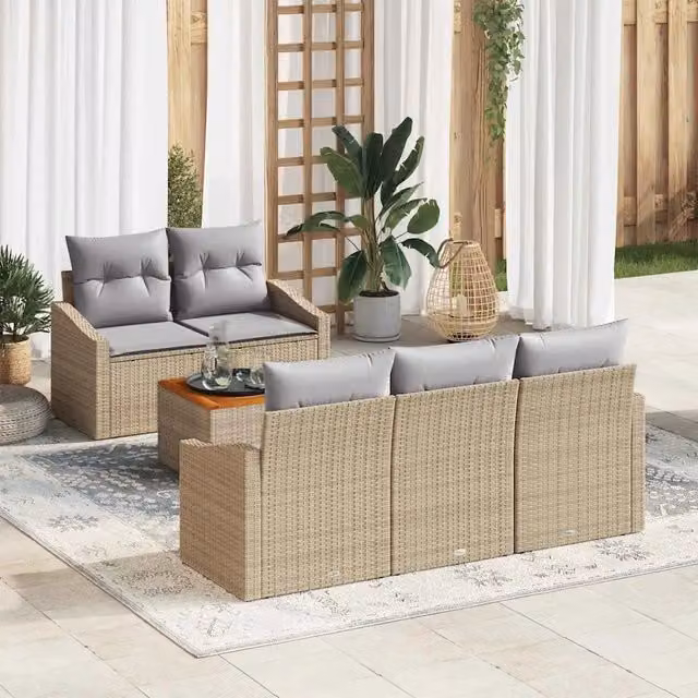 Set Divano da Giardino 6 pz Beige e Grigio Chiaro polyrattan 3356439