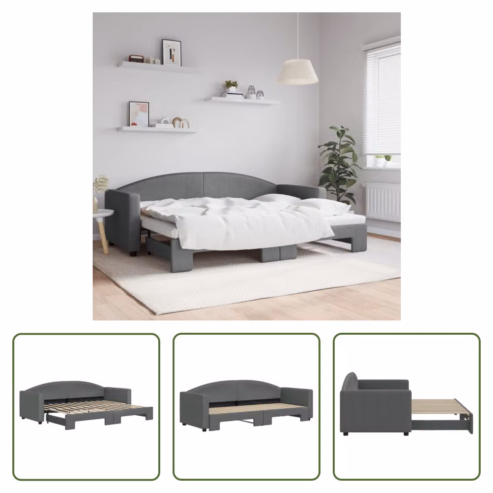 The Living Store letto da giorno allungabile grigio scuro 80x200 cm in tessuto