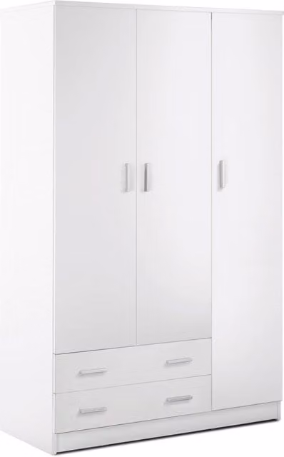 Armadio 3 Ante 2 Cassetti 115x182x52 cm Bianco Lisco