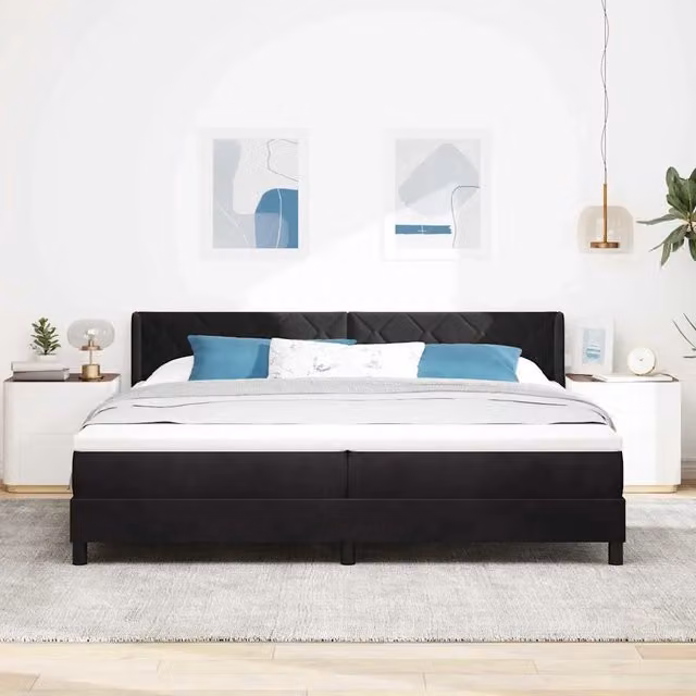 Letto Ibrido con Testiera in Velluto Nero vidaXL L/P/H: 200 x 200 x 280 cm – 1