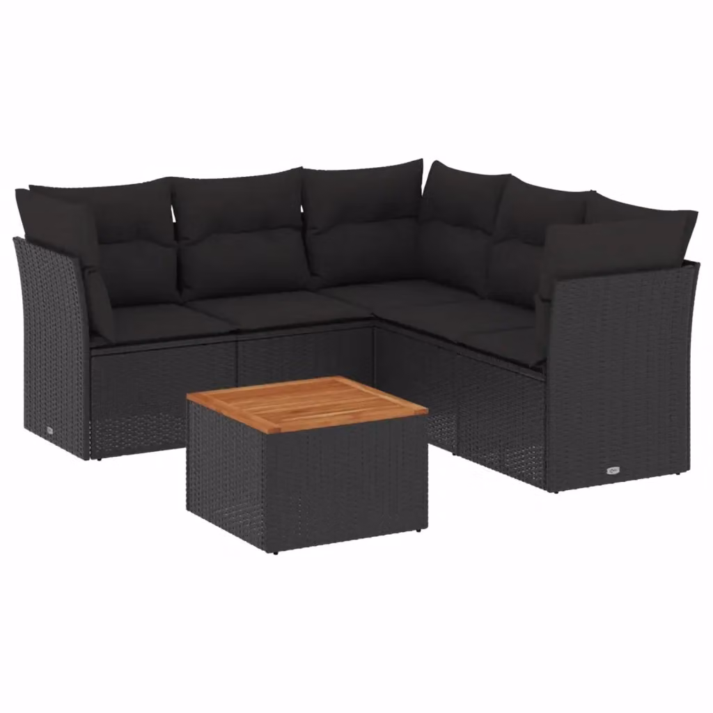Set Divano da Giardino vidaXL 6 pz in Polyrattan con Cuscini e Tavolino, Design Moderno a L, Nero e Marrone – 2