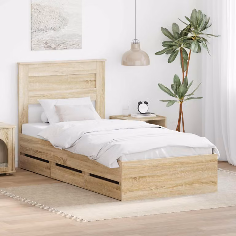 Struttura del letto con cassetto vidaXL in legno color marrone, dimensioni 80 x 190 cm
