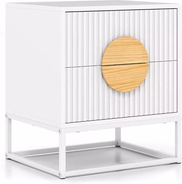 Comodino scanalato 48 x 40 x 55 cm con 2 cassetti design moderno atmosfera accogliente MDF bianco 20_0014026