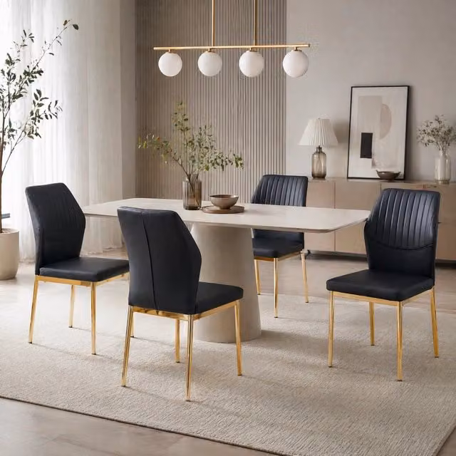 Set da 4 sedie da pranzo moderne REDOM in ecopelle nera e oro, Altezza: 93 cm