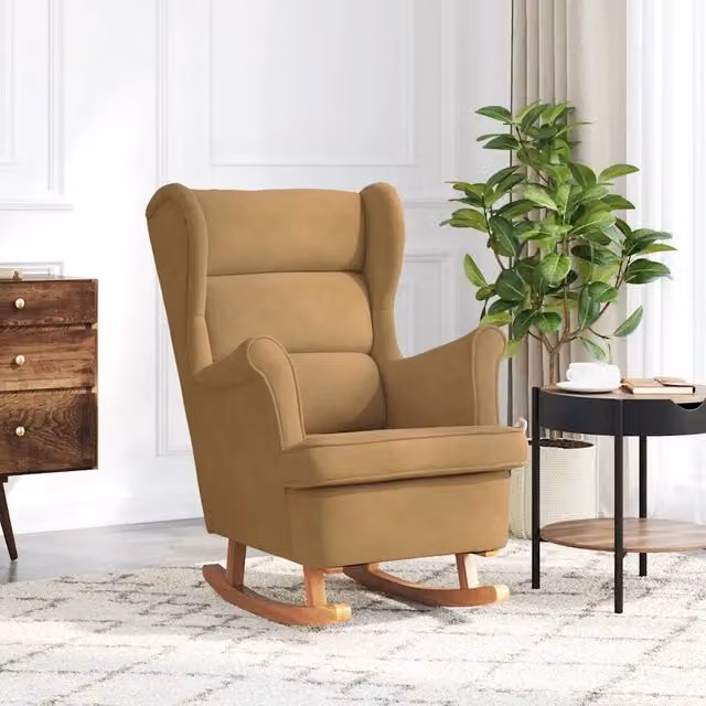 Sedia a dondolo con schienale alto in velluto marrone vidaXL – 1