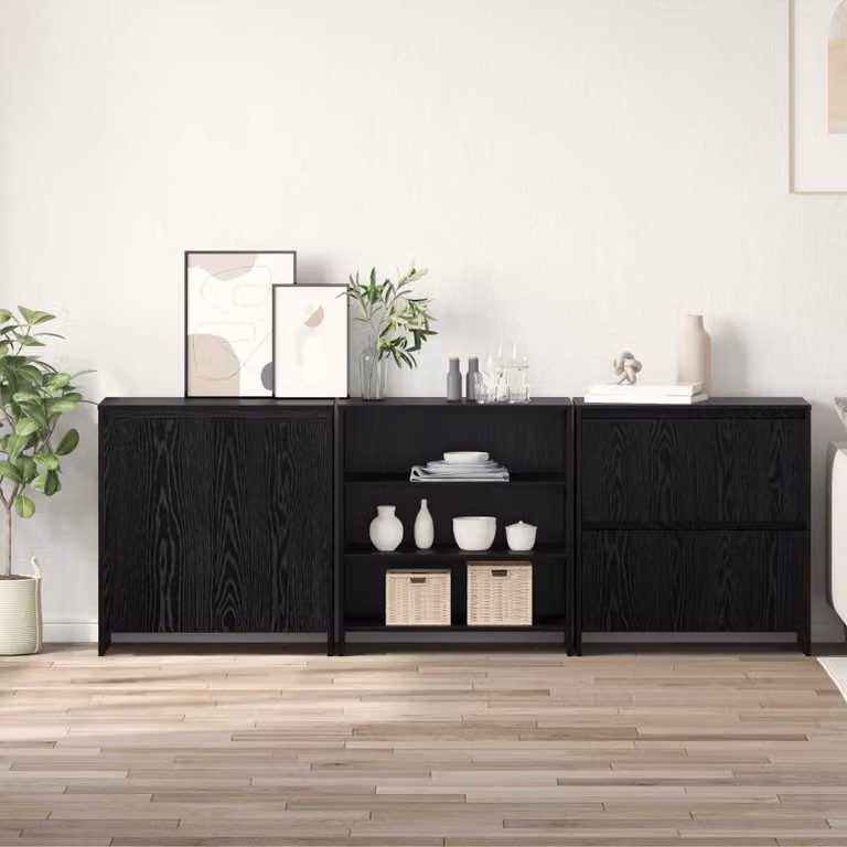 Credenza moderna vidaXL in 3 pezzi Rovere Nero, L 70 cm x P 41 cm x H 75 cm