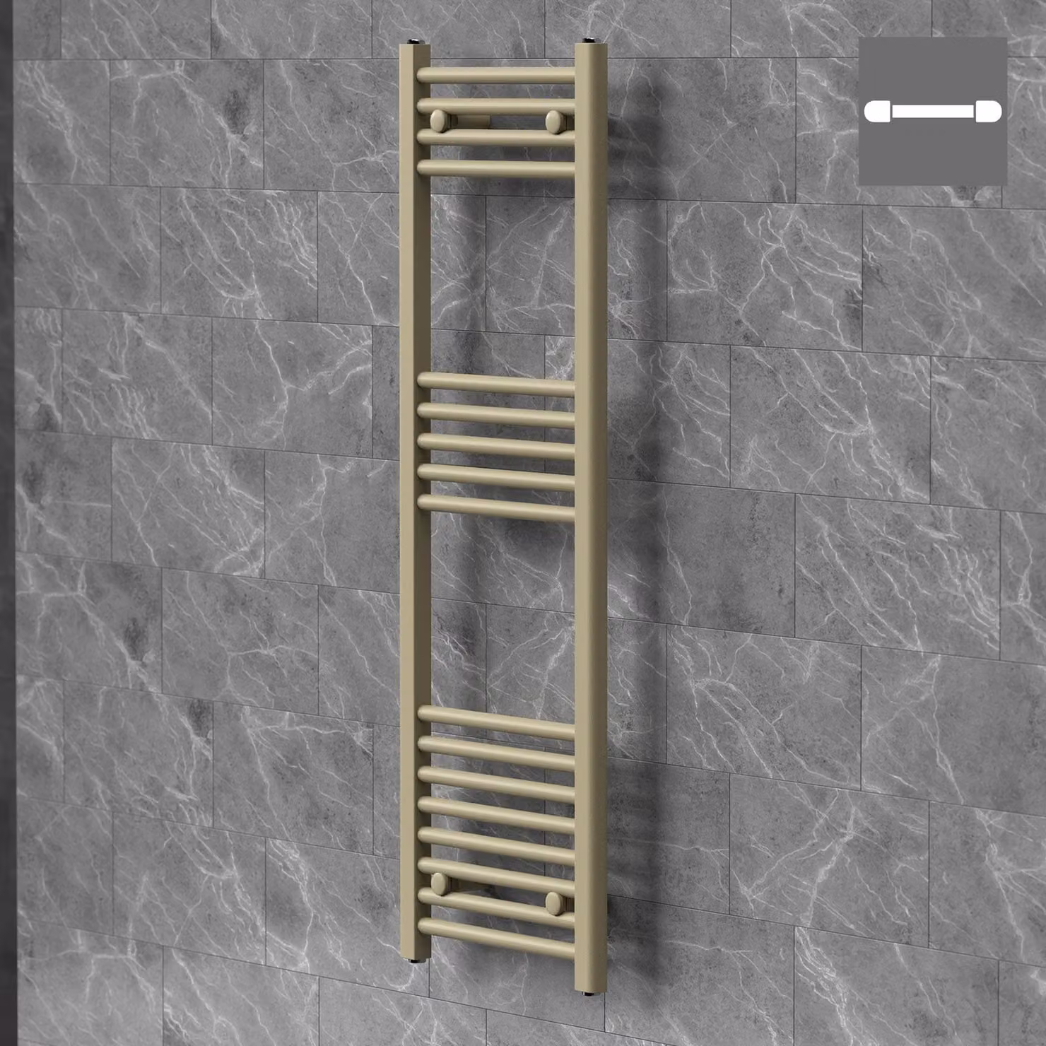 Asciugamani radiante LuxeBath Sahara, 400x1200 mm, beige, con attacco laterale, asciugamani radiante a pannello, porta asciugamani radiante da parete per bagno