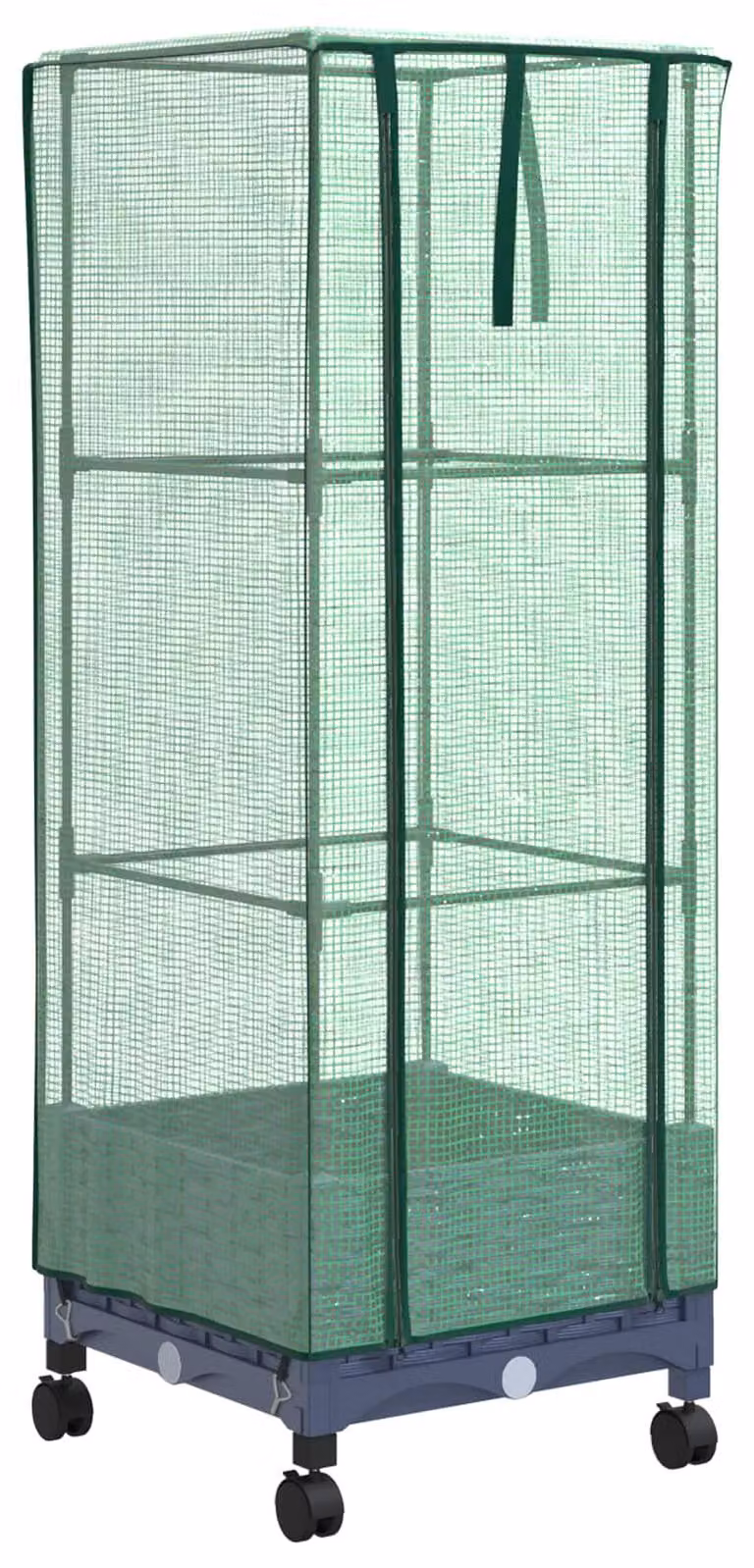 Vaso da giardino con copertura a serra e ruote, colore blu-grigio, materiale: polipropilene