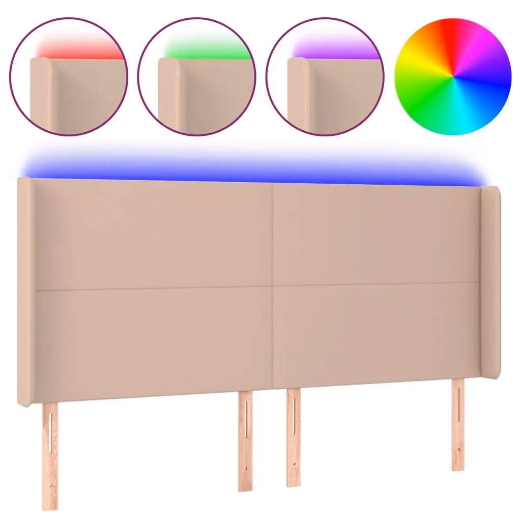 Testiera con LED e porta USB vidaXL in similpelle beige/marrone L: 203 cm, P: 16 cm, H: 118/128 cm – 2