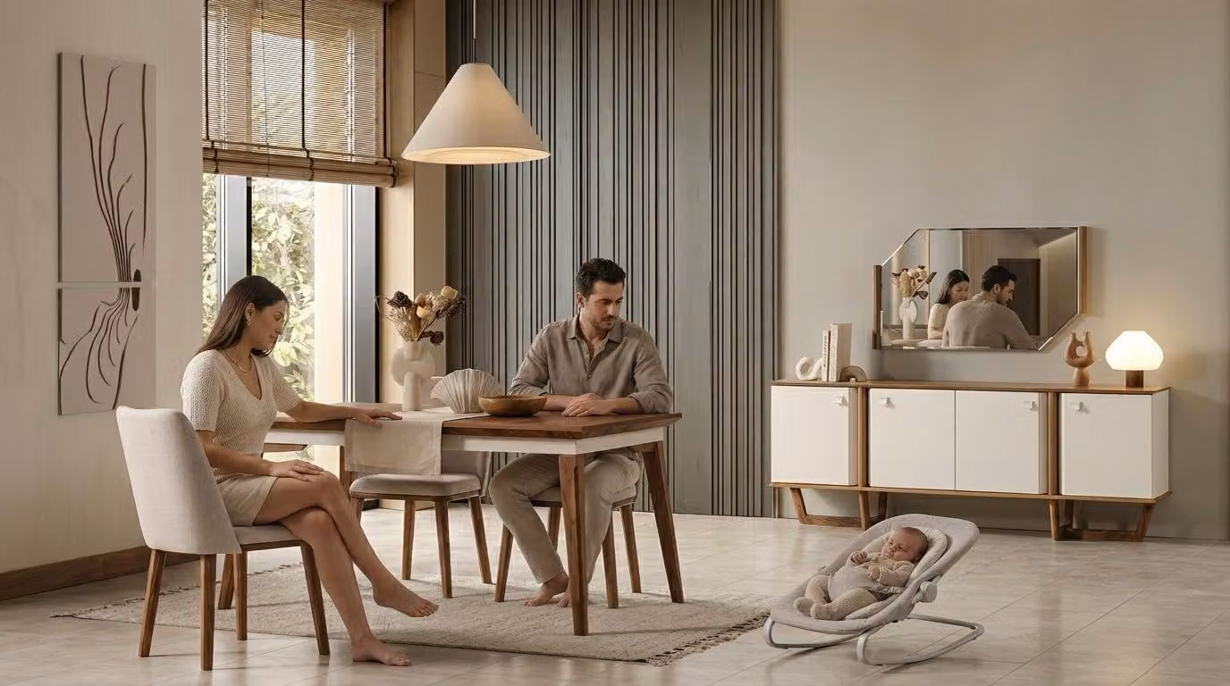 Tisch Konsole Spiegel Wohnzimmer Stil modern braun rechteckig ausklappbar