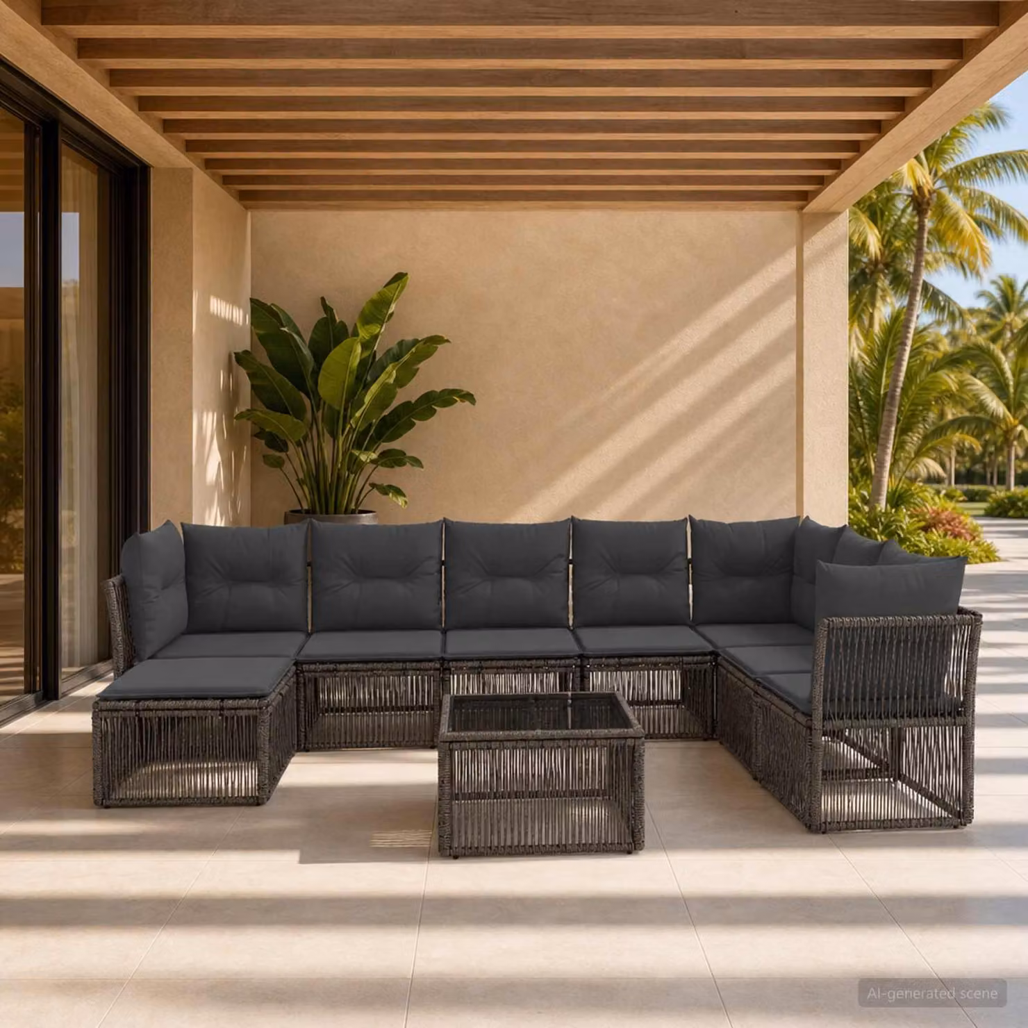 Maison Exclusive - Set da giardino composto da 9 pezzi, divano, colore grigio, realizzato in rattan sintetico
