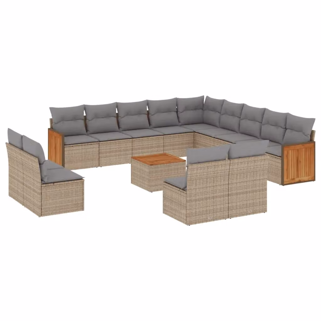 Set di Divani da Giardino a Forma di U vidaXL in Polyrattan Beige con Cuscini e Tavolino da Caffè – 2