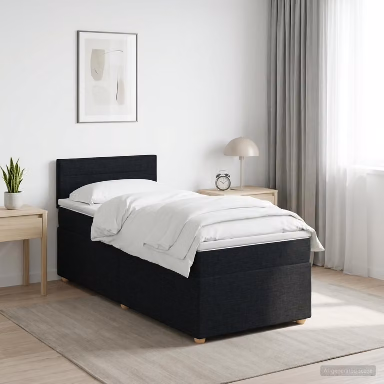 Letto box spring con materasso ibrido vidaXL in tessuto nero, L/P: 90 x 190 cm