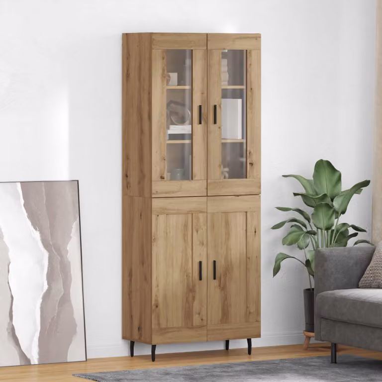 Set di 2 credenze vidaXL in rovere marrone con ante a battente e ripiani interni, L 69,5 cm x P 34 cm x H 180 cm