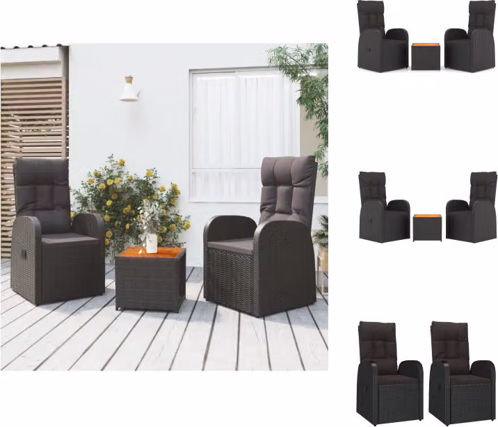 vidaXL Set di 3 pezzi da giardino in polirattan nero e legno massiccio di acacia - Set di mobili da giardino