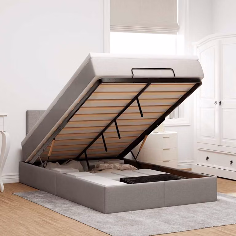 Letto con contenitore a sollevamento e materasso vidaXL in tessuto, L/P/H: 200 x 120 x 88 cm