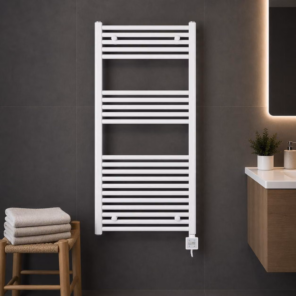 Riscaldatore da bagno elettrico - 1000 watt - 1175 x 750 mm - bianco - asciuga asciugamani e riscalda