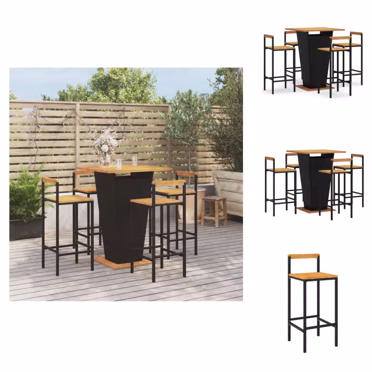 vidaXL Set bar da giardino 5 pezzi in poly rattan nero e legno massiccio di acacia - Set di mobili da giardino