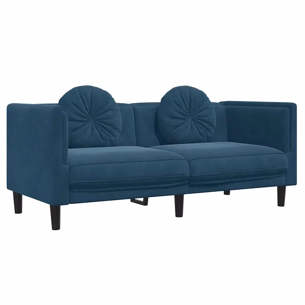 Divano a 2 posti moderno vidaXL in velluto blu con cuscini, L: 173.5 cm, P: 70.0 cm, H: 77.0 cm – 2