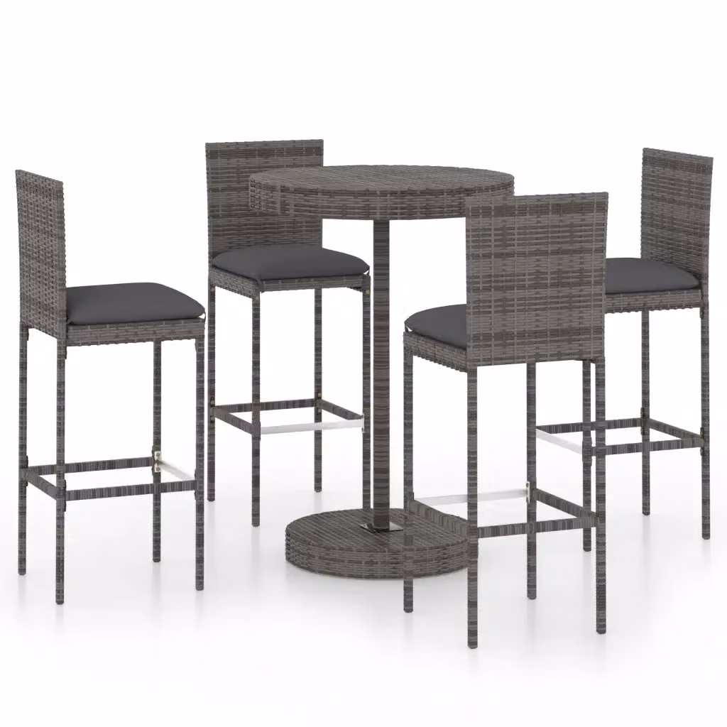 vidaXL Set da Bar da Giardino 5 pz in Polyrattan Grigio con Cuscini – 2